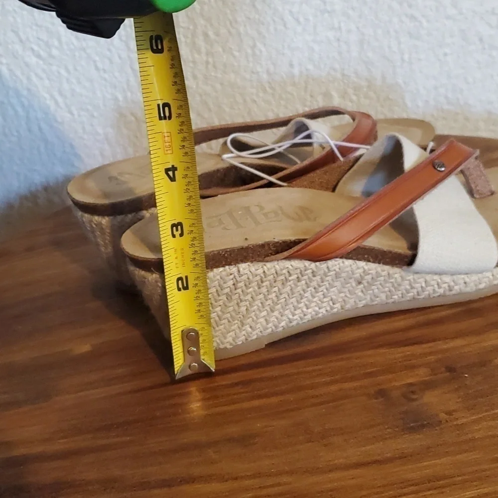 Mad love Womens Leather & Textile Thong Wedge Slide Neutral boho New! Sz.7